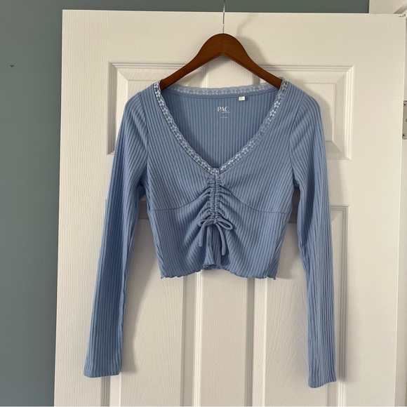 PacSun Tops - Pacsun Pac Cares Blue Long Sleeve Crop Shirt